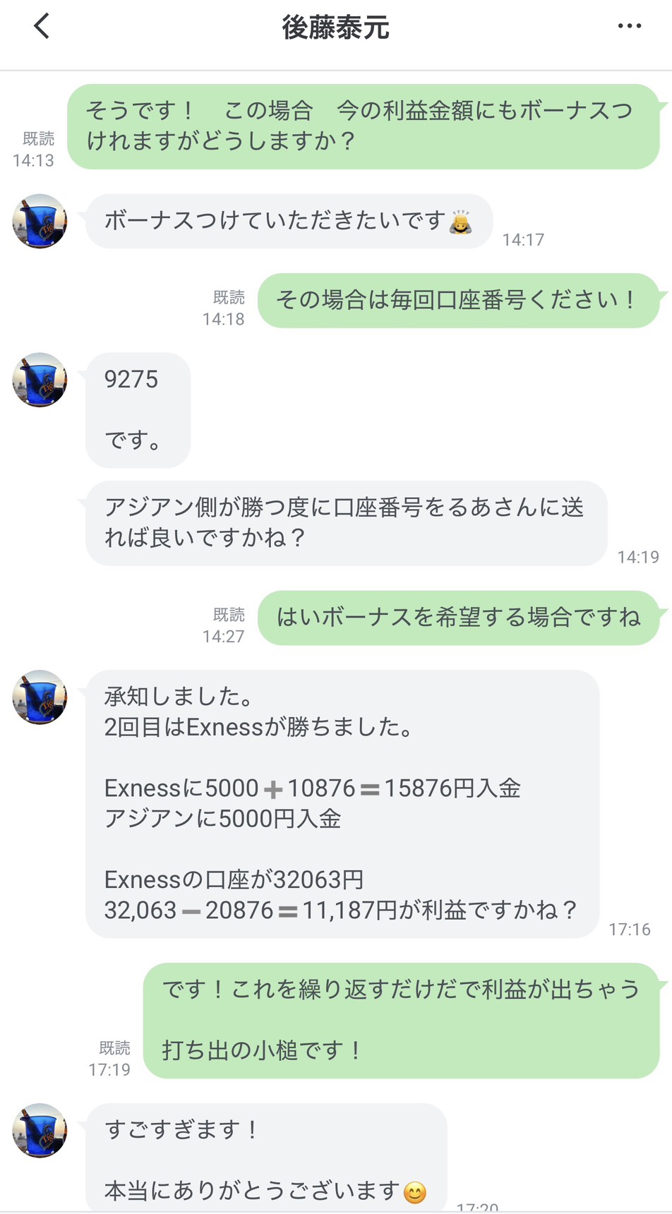 ボーナス付与と利益確定